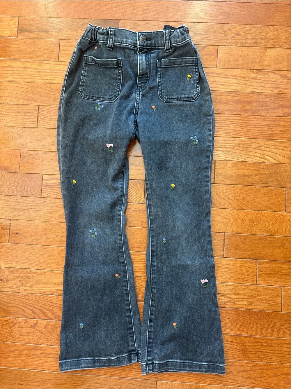 Cat & Jack Black Denim Jeans with Small Floral Embroidery